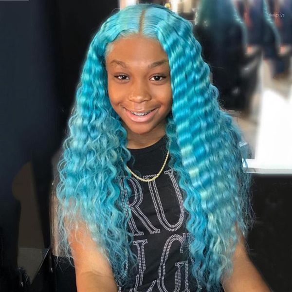 

deep wave lace front wig peruvian human hair wigs for black women with transparent closure wig1, Black;brown