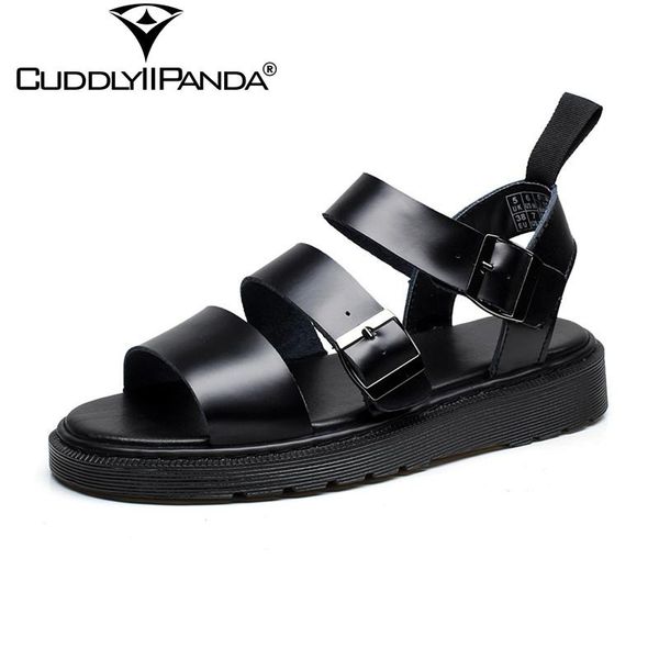 

cuddlyiipanda 2021 plus size rome style gladiator women summer shoes cool beach sandals genuine leather buckle strap sandalias, Black