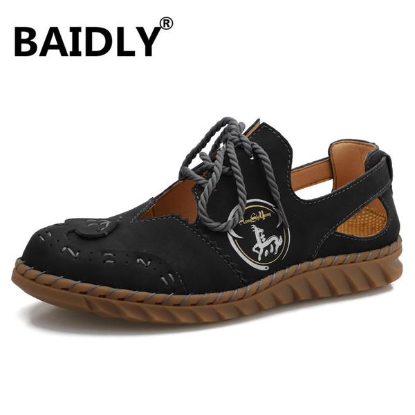 

sandals genuine leather women closed toe hollow gladiator summer roman shoes flat casual ladies, Black