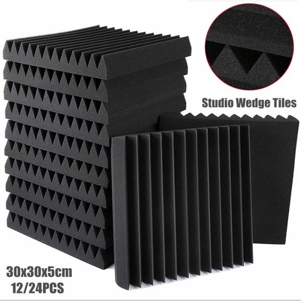 

12/24pcs 30x30x5cm acoustic foam panels studio wedge tiles soundproof wall pad decor room sound insulation absorbing treatment wallpapers