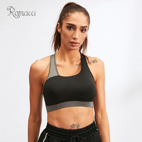 

women's tanks & camis women sports bra padded stretchable shockproof quick dry breathable cross-back spliced fitness gym crop underwear, White