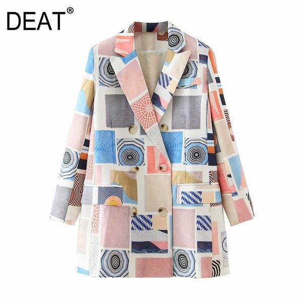 

[deat] women printed hit color leisure blazer lapel long sleeve loose fit jacket fashion spring autumn 13t868 210527, White;black