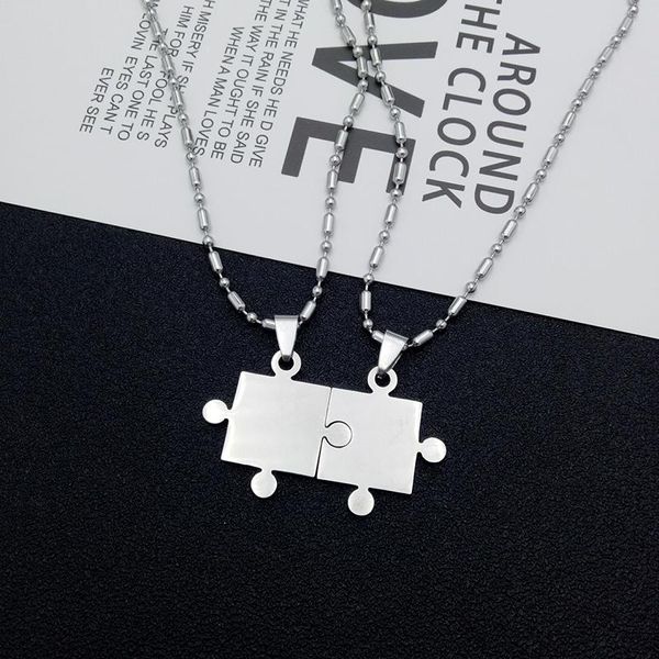 

titanium vintage puzzle couple necklace women hiphop chain rock choker sweater ornaments men fashion jewelry pendant necklaces, Silver