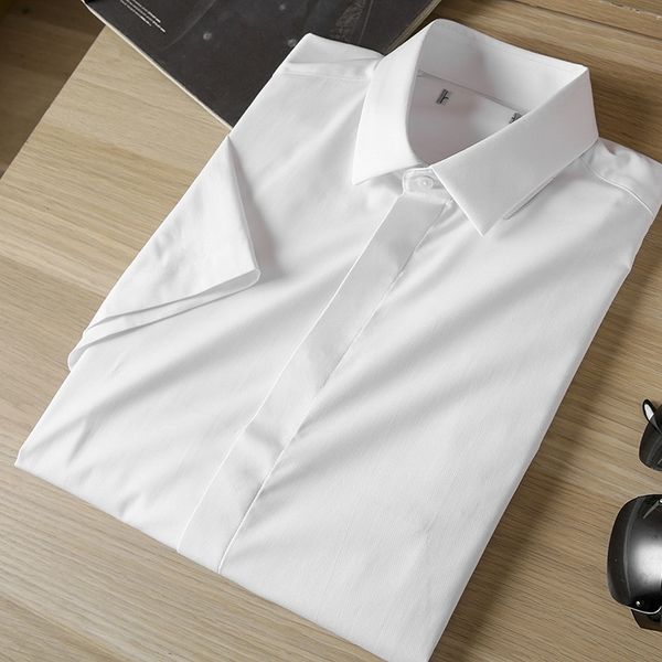 

men's elastic short sleeve men's business thin no iron white shirt 2r027, White;black