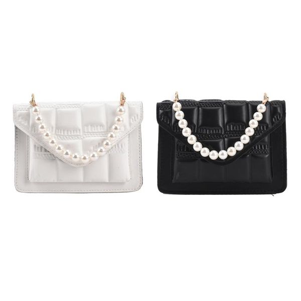 

evening bags stone checker pattern pu shoulder bag for women pearl chian pure color handbags female commuter single