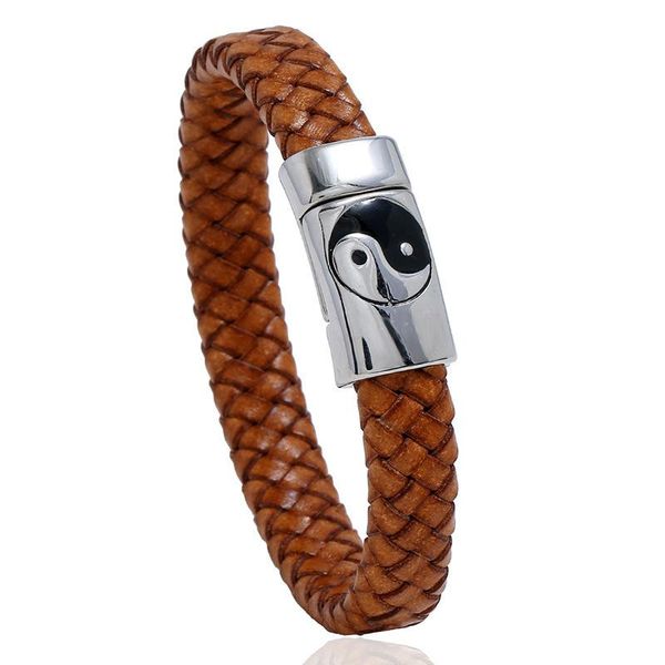 

charm bracelets factory direct stainless steel leather bracelet, retro braided titanium jewelry, imitation tai chi bracelet, Golden;silver