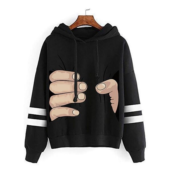 

hands printing sweatshirts womens stripe funny long sleeve sudadera mujer invierno 2021 women's hoodies &, Black