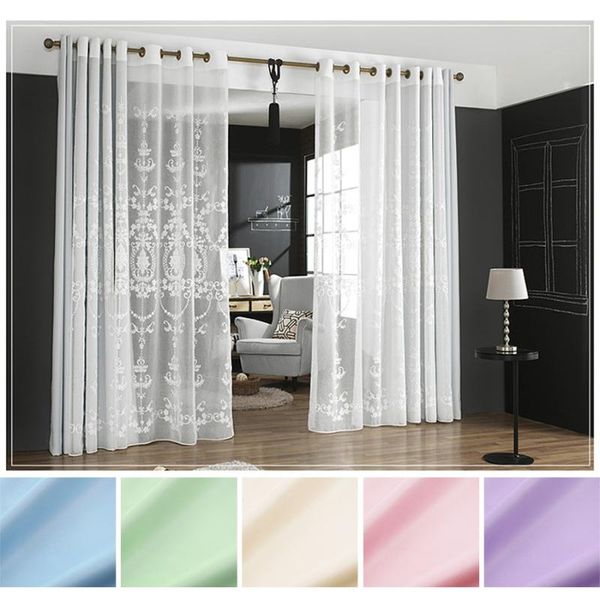 

white embroidered gauze curtains living room bedroom modern minimalist style fashion blackout curtain & drapes