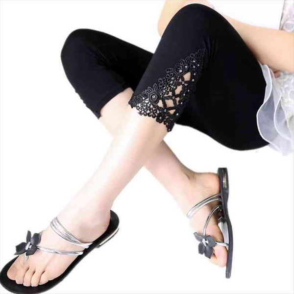 

cropped leggins summer spring womens legging girl fashion elastic triangle hollow pants, Black