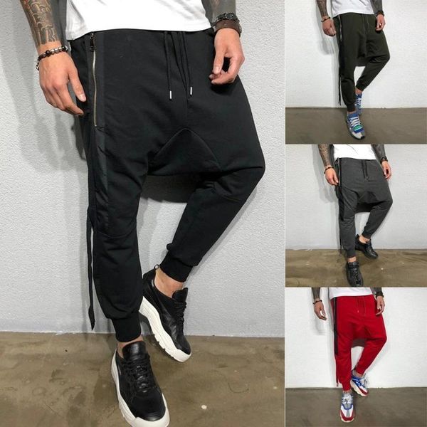 

style m-3xl men trousers deep hanging hip-hop joggers pants drawstring loose casual baggy harem m1016 men's, Black