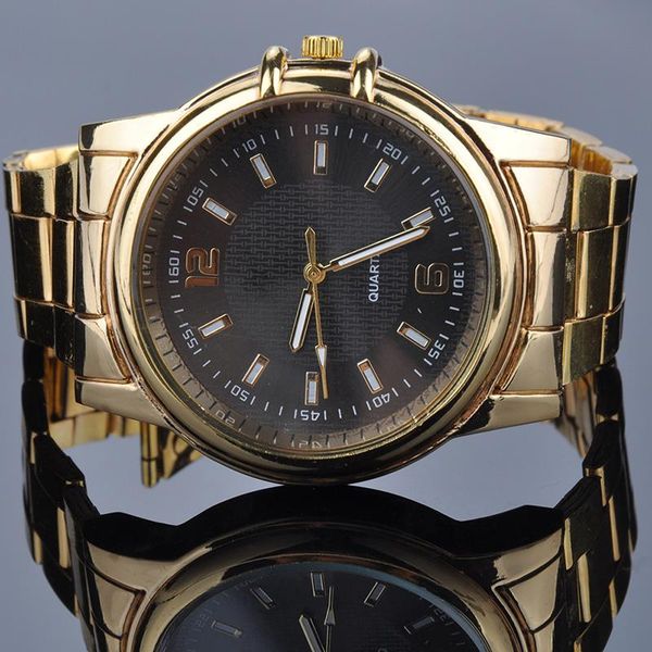 

wristwatches fashion men's alloy quartz wrist watch gold with steel band for men, Slivery;brown