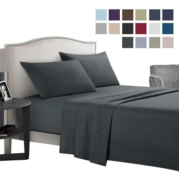 

sheets & sets 12 colors bed sheet soft full size flat fitted and case twin/queen/ king solid color