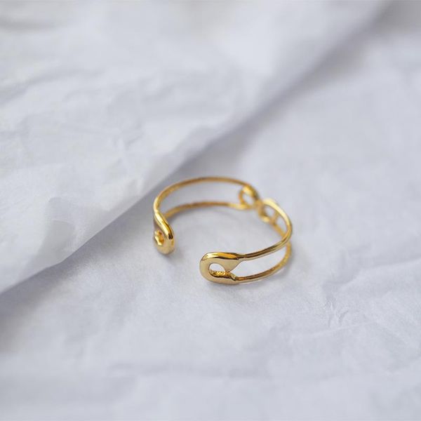 

cluster rings japanese and korean simple brass gold plated creative pin shape adjustable temperament all-match ring, Golden;silver