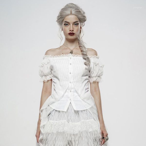 

women's blouses & shirts punk rave women lolita broken-winged black angel short sleeve shirt elastic woven transparent light chiffon bl, White