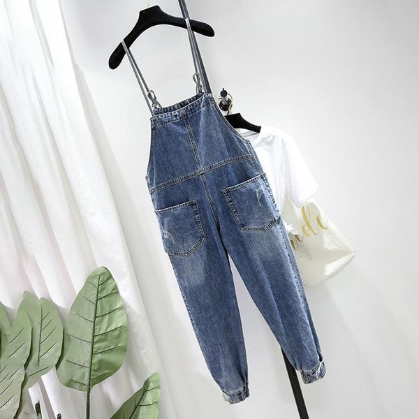 

spring plus size women's fat sister fashion slimming all match denim overalls light blue with pockets l xl xxl xxxl jumpsuits & rompers, Black;white