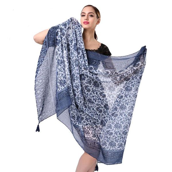 

scarves fashion woman with tassels floral printed scarf for women girl 100cm*180cm large size summer shawls soft v9a18544, Blue;gray
