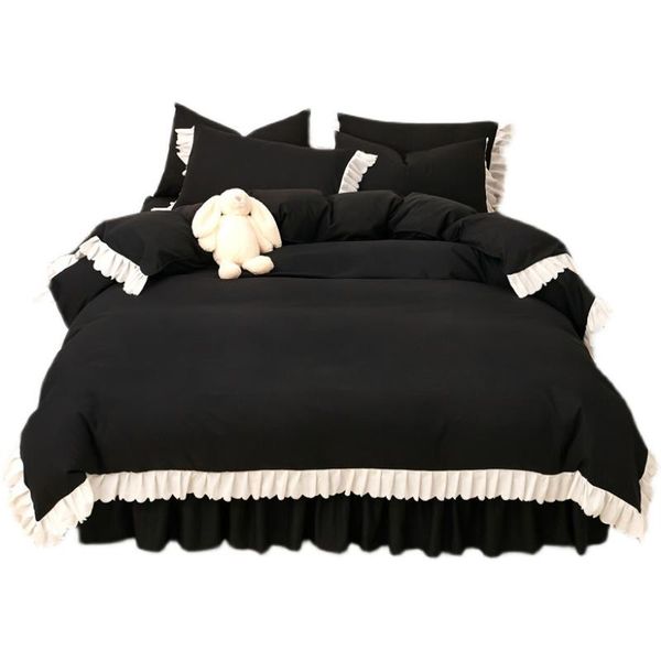 

bedding sets princess style ruffle solid cotton set 4pcs f31