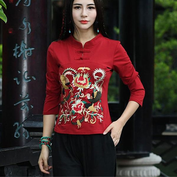 

ladies chinese women spring 2021 autumn shanghai tang chinese coat clothes hanfu female embroidery cheongsam 10699, Red