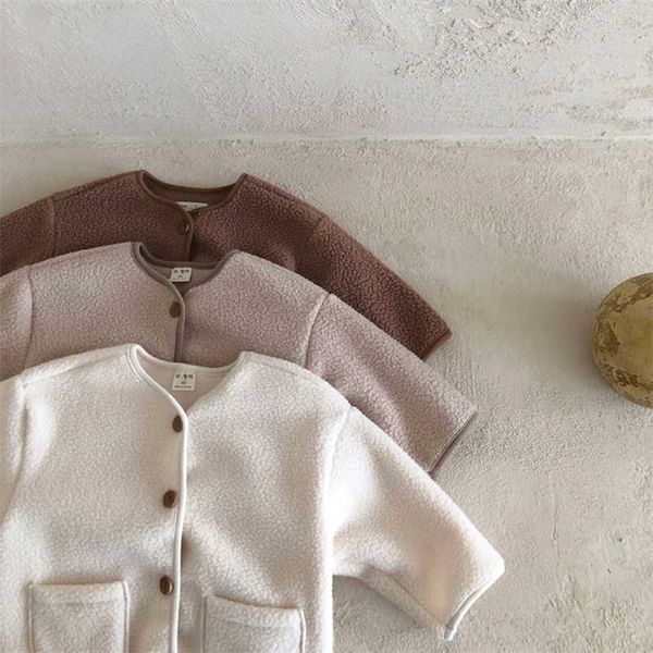 

winter children fleece warm coat baby solid color jacket autumn fashion simple all match boys and girls cardigan 211011, Blue;gray