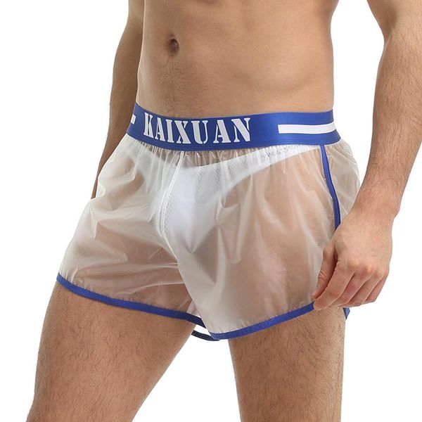 

fashion men shorts transparent see through waterproof trunks boad cueca gay underpants sleepwear men's, White;black