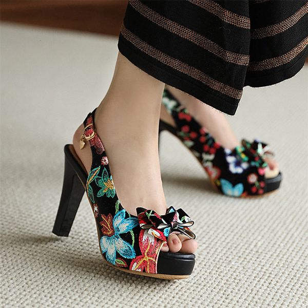 

sandals elegant ladies slip on open toe platform floral shoes women butterfly knot luxucy design sandals, Black