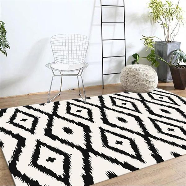 

carpets morocco style black white geometric rug living room nordic sofa carpet simple ethnic decoration bedroom floor mat table