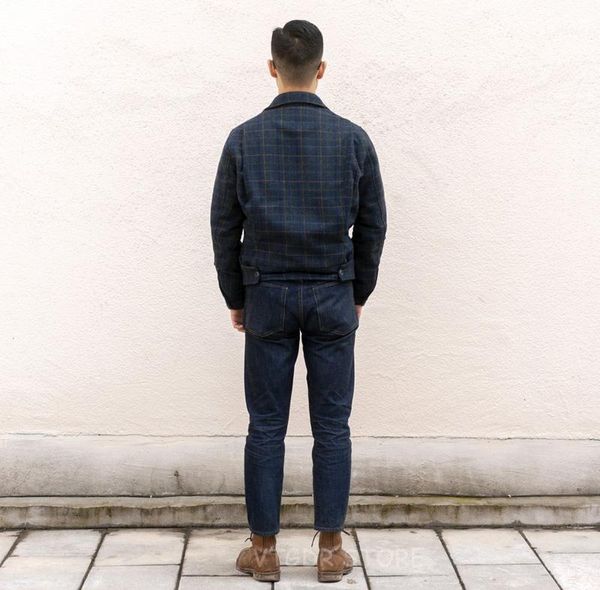 

men's jackets tweed plaid classic gas station jacket slim fit vintage 40s spring men short jkt, Black;brown