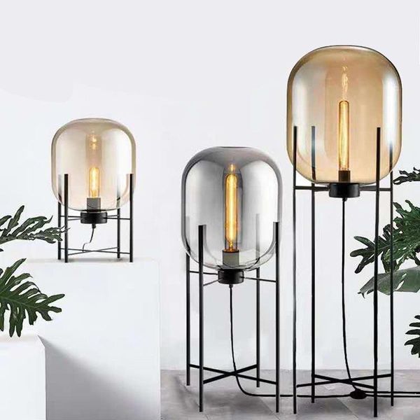 

post-modern glass floor lamp four tripod home deco lighting fixtures led living room bedroom smoke gray standing lamps