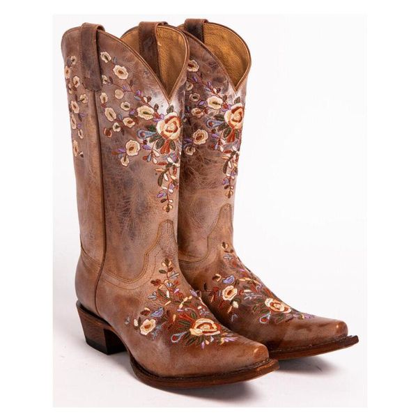 

boots women`s floral embroidered western, Black