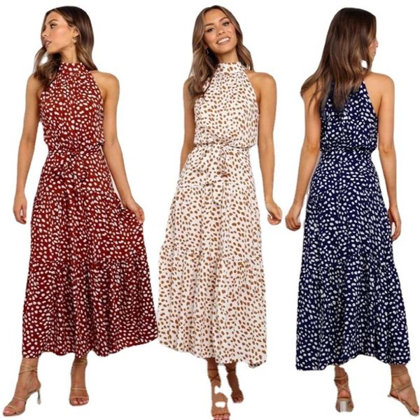 

2021 halter dot print lace up s, Black;gray