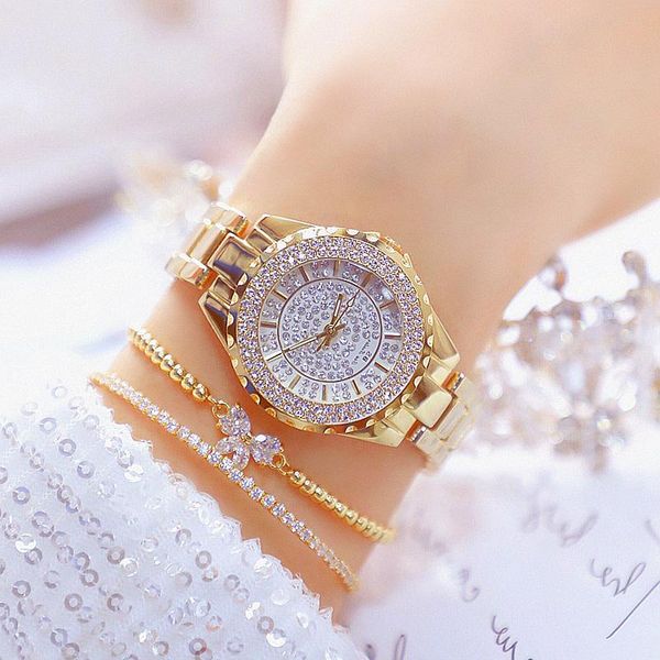 

wristwatches ladies watches with 2 bracelet diamond women dress gold female watch wristwatch relogio feminino, Slivery;brown