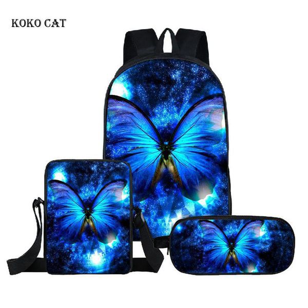 

backpack fashion 3 pcs/set butterfly printing shoulder bags for teenage girls children school backpacks travel rucksack mochila mujer