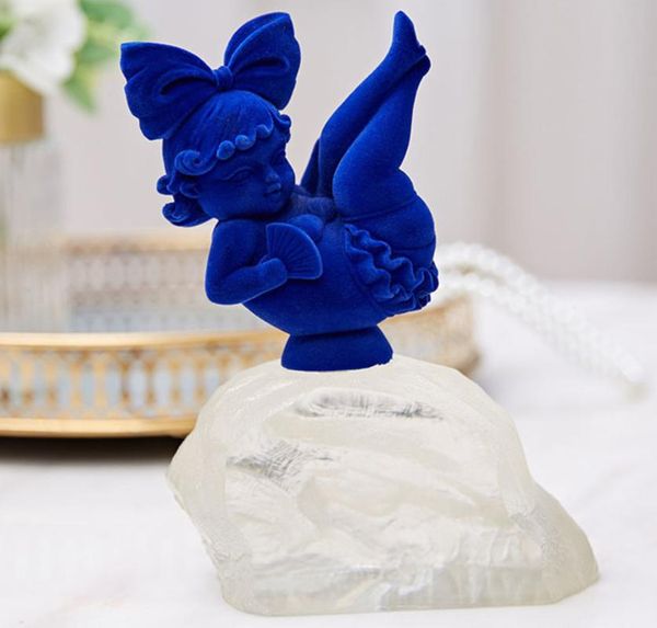 

decorative objects & figurines sweetheart girl cartoon statue ornaments desk decor surface flocking resin deep blue crafts children's r