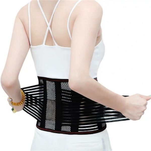 

waist support back belt adjustable trainer lower brace spine breathable lumbar corset, Black;gray