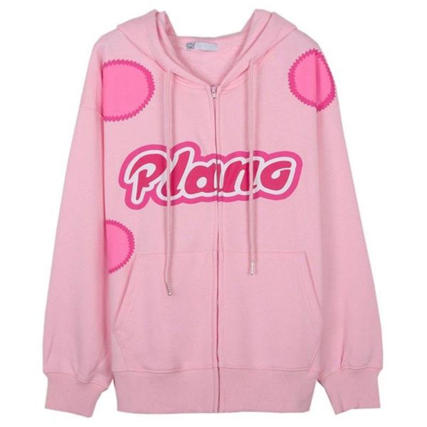 

women's hoodies & sweatshirts y2k women pink print streetwear autumn zipper hooded outwear zip up coat female 90s vintage cotton hoodie, Black