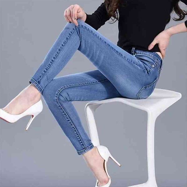 

blue high waist spring and women jeans autumn elastic slim fit all-match pants fashion black pantalon femme traf