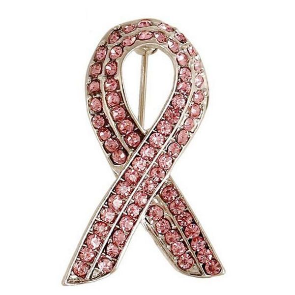 Spille, spille 1 pz Spilla con nastro di consapevolezza del cancro al seno Bowknot con strass di cristallo rosa Gioielli fortunati