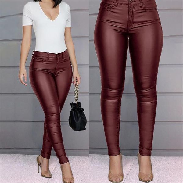

spring pu leather black women pants stretch bodycon trousers high waist long casual pencil s 3xl winter, Black;white