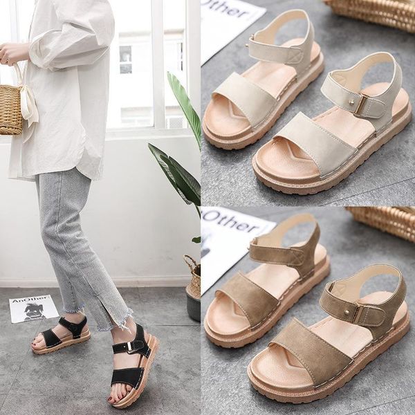 

sandals spring/summer 2021 korean songgaoping comfortable anti-fall women's shoes buckle solid color open-toed, Black