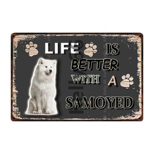 

pets warning dogs rules better life with a samoyed metal sign home decor bar wall art painting 20*30 cm size dg-31