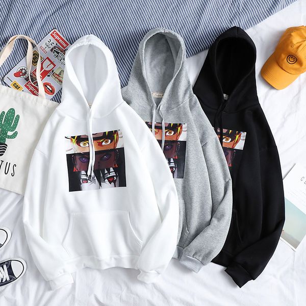 

men's hoodies & sweatshirts ebaihui winter polyester printed hoodie with fleece loose-fitting korean student casual lovers versati, Black