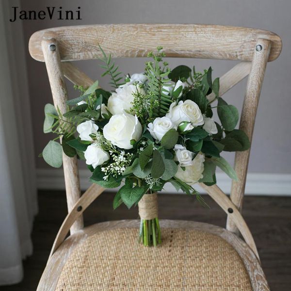 

wedding flowers janevini vintage white green bridal silk bouquet bloemen bruiloft aftificial boho bridesmaid flower 2021