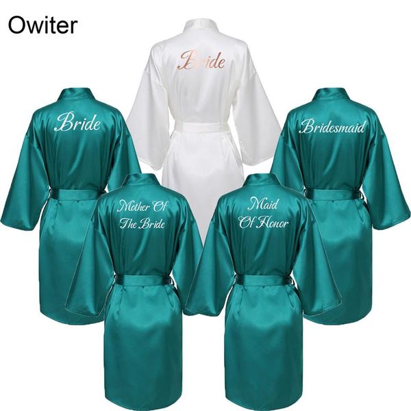 

women's sleepwear owiter 2021 green satin silk bride robe wedding party bridesmaid dressing gown bridal bathrobe slippers gold print, Black;red