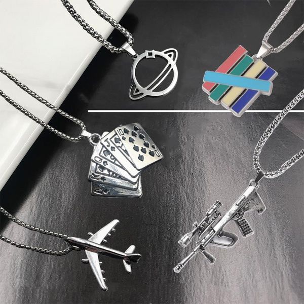 

pendant necklaces trend hip hop long chain necklace for women men stainless steel jewelry featured series punk, Silver