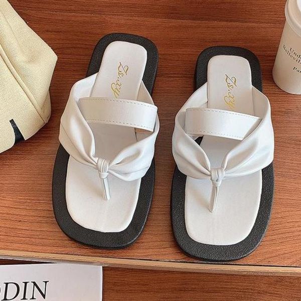 

slippers summer thick bottom sandals women flat heel vacation beach shoes real leather flip flops ytmtloy zapatillas de mujer mule 2021, Black