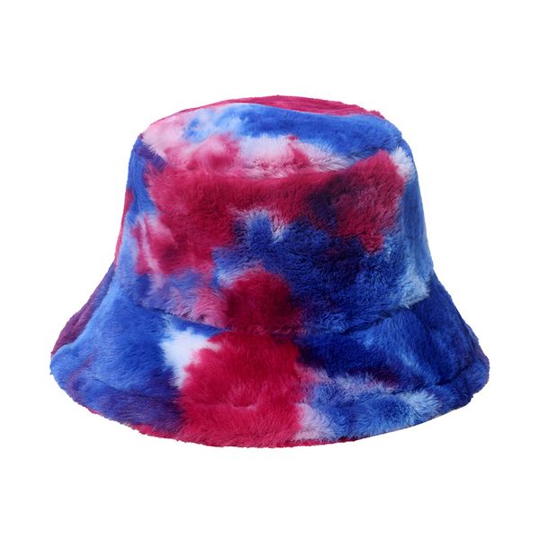 

cross-border bucket hat womens autumn and winter plush warm hat korean casual fur color tie-dyed warm hat trendy no. 1, Blue;gray
