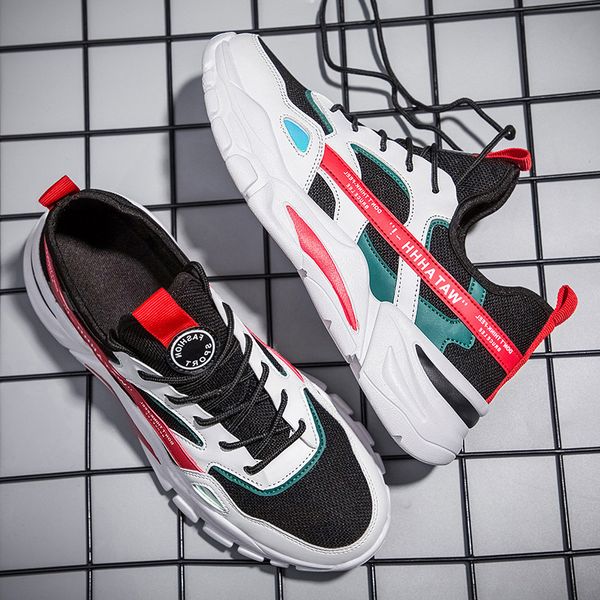 

women men sports trainers size running shoes gray black blue red white sunmmer thick-soled wear-resistant runners sneakers code: 02-0895, White;red