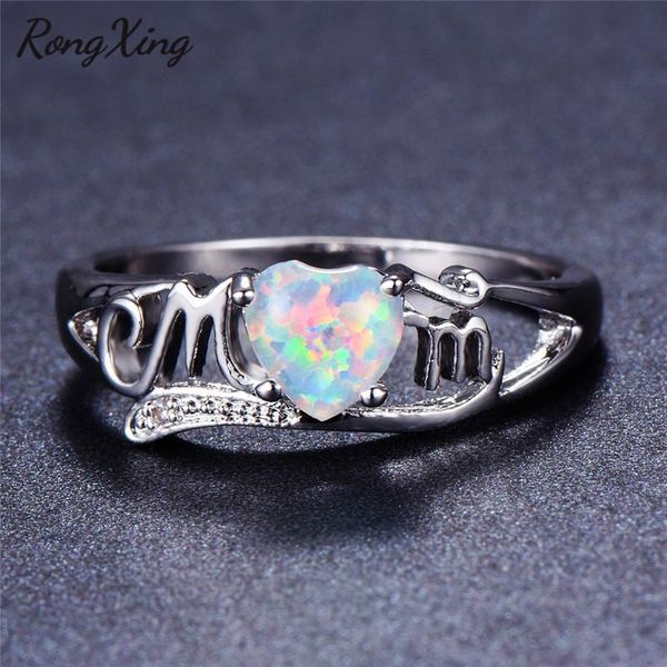 

wedding rings rongxing 17 style selfless love heart letter mom ring rainbow fire opal birthstone gold filled zircon white for women, Slivery;golden
