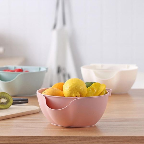 

storage bottles & jars double-layer fruit bowl with phone holder detachable drain basket candy dish (blue)