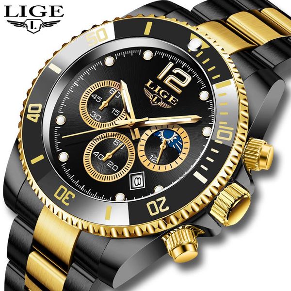 

wristwatches 2021 arrival mens watches lige diver watch for men sports chronograph quartz wristwatch relogio masculino, Slivery;brown